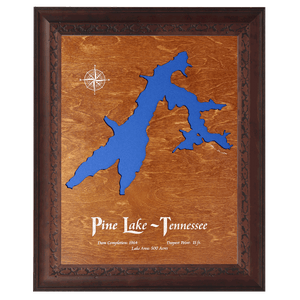 Pine Lake, Tennessee Stained Wood and Dark Walnut Frame Lake Map Silhouette