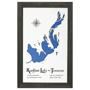 Reelfoot Lake, Tennessee White Washed Wood and Distressed Black Frame Lake Map Silhouette