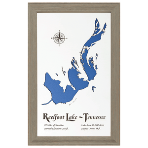 Reelfoot Lake, Tennessee White Washed Wood and Rustic Gray Frame Lake Map Silhouette