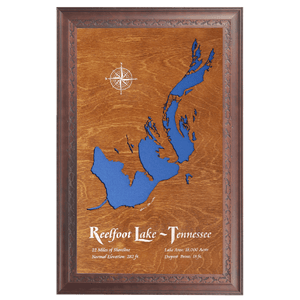 Reelfoot Lake, Tennessee Stained Wood and Dark Walnut Frame Lake Map Silhouette