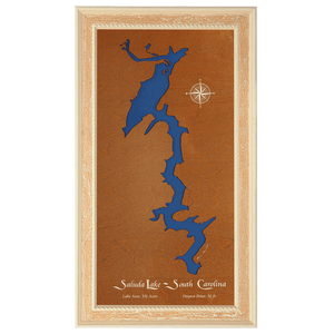 Saluda Lake, South Carolina Stained Wood and Distressed White Frame Lake Map Silhouette