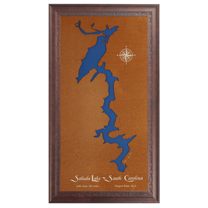 Saluda Lake, South Carolina Stained Wood and Dark Walnut Frame Lake Map Silhouette