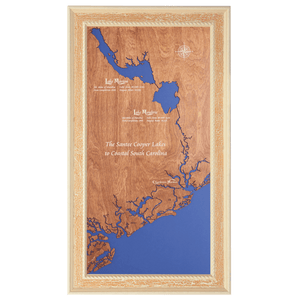 Santee Cooper Lakes to Charleston Harbor, South Carolina Stained Wood and Distressed White Frame Map Silhouette