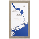 Santee Cooper Lakes to Charleston Harbor, South Carolina White Washed Wood and Rustic Gray Frame Map Silhouette