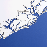 Santee Cooper Lakes to Charleston Harbor, South Carolina White Washed Wood and Rustic Gray Frame Map Silhouette