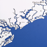 Santee Cooper Lakes to Charleston Harbor, South Carolina White Washed Wood and Distressed Black Frame Map Silhouette