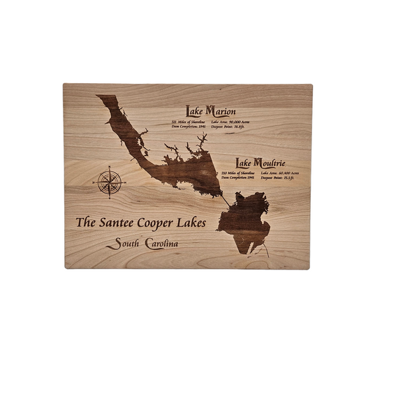 Santee Cooper Lakes, South Carolina Engraved Cherry Cutting Board