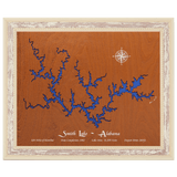 Smith Lake, Alabama Stained Wood and Distressed White Frame Lake Map Silhouette