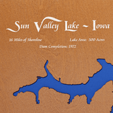 Sun Valley Lake, Iowa Stained Wood and Distressed White Frame Lake Map Silhouette