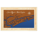 Sunset Beach, North Carolina Stained Wood and Distressed White Frame Lake Map Silhouette