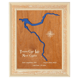 Tanasee Creek Lake, North Carolina Stained Wood and Distressed White Frame Lake Map Silhouette