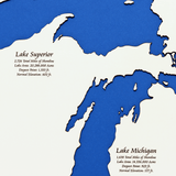 The Great Lakes, New York, Pennsylvania, Ohio, Indiana, Michigan, Illinois, Wisconsin, and Minnesota White Washed Wood and Rustic Gray Frame Lake Map Silhouette