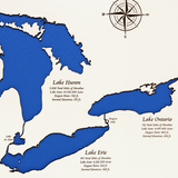 The Great Lakes, New York, Pennsylvania, Ohio, Indiana, Michigan, Illinois, Wisconsin, and Minnesota White Washed Wood and Rustic Gray Frame Lake Map Silhouette