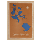 The Harris Chain of Lakes, Florida Stained Wood and Distressed White Frame Lake Map Silhouette