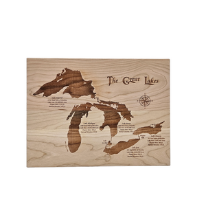 The Great Lakes, New York, Pennsylvania, Ohio, Indiana, Michigan, Illoinis, Wisconsin, and Minnesota Engraved Cherry Cutting Board