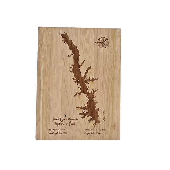 Toledo Bend Reservoir, Texas and Louisiana Engraved Cherry Cutting Board