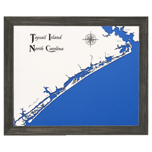 Topsail Island, North Carolina White Washed Wood and Distressed Black Frame Lake Map Silhouette