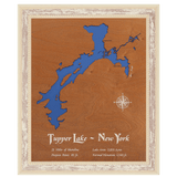 Tupper Lake, New York Stained Wood and Distressed White Frame Lake Map Silhouette