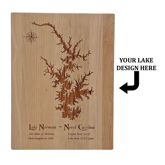 Lake Jocassee, Lake Keowee and Lake Hartwell, South Carolina and Georgia Engraved Cherry Cutting Board