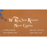 W. Kerr Scott Reservoir, North Carolina Stained Wood and Distressed White Frame Lake Map Silhouette