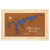 W. Kerr Scott Reservoir, North Carolina Stained Wood and Distressed White Frame Lake Map Silhouette