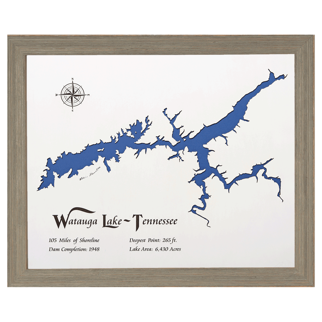 Watauga Lake, Tennessee White Washed Wood and Rustic Gray Frame Lake M