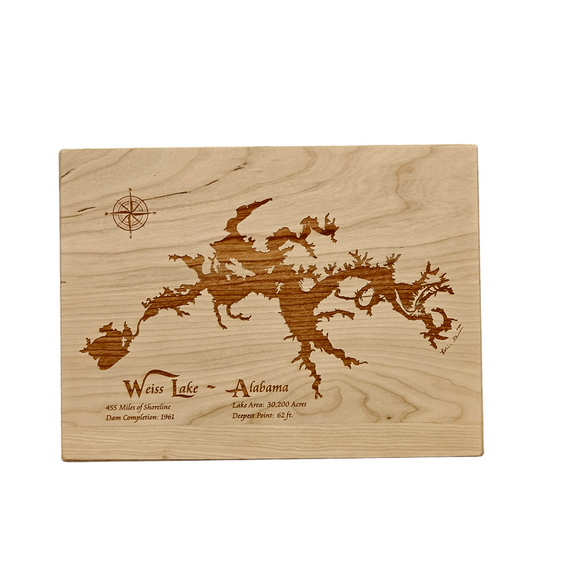 Weiss Lake, Alabama Engraved Cherry Cutting Board