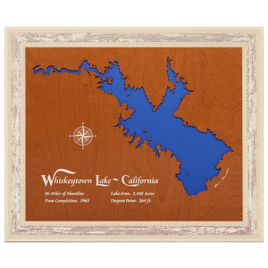 Whiskeytown Lake, California Stained Wood and Distressed White Frame Lake Map Silhouette