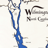 Wilmington, North Carolina White Washed Wood and Rustic Gray Frame Lake Map Silhouette