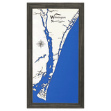 Wilmington, North Carolina White Washed Wood and Distressed Black Frame Lake Map Silhouette