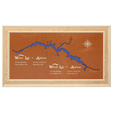 Wilson Lake and Wheeler Lake, Alabama Stained Wood and Distressed White Frame Lake Map Silhouette