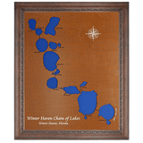 Winter Haven Chain of Lakes, Florida Stained Wood and Dark Walnut Frame Lake Map Silhouette