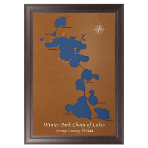Winter Park Chain of Lakes, Florida Stained Wood and Dark Walnut Frame Lake Map Silhouette