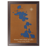 Winter Park Chain of Lakes, Florida Stained Wood and Dark Walnut Frame Lake Map Silhouette