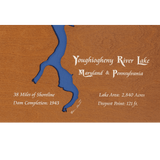 Youghiogheny River Lake, Maryland and Pennsylvania Stained Wood and Distressed White Frame Lake Map Silhouette