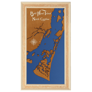 Bald Head Island, North Carolina Stained Wood and Distressed White Frame Lake Map Silhouette