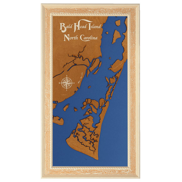 Bald Head Island, North Carolina Stained Wood and Distressed White Frame Lake Map Silhouette