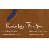 Keuka Lake, New York Stained Wood and Distressed White Frame Lake Map Silhouette