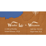 Waubee Lake, Wisconsin Stained Wood and Dark Walnut Frame Lake Map Silhouette