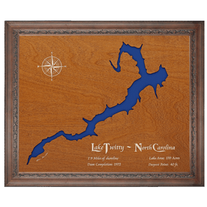 Lake Twitty, North Carolina Stained Wood and Dark Walnut Frame Lake Map Silhouette