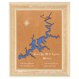 Grand Lake O' the Cherokees, Oklahoma Stained Wood and Distressed White Frame Lake Map Silhouette
