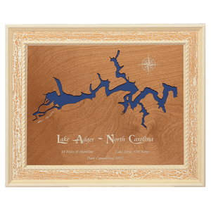 Lake Adger, North Carolina Stained Wood and Distressed White Frame Lake Map Silhouette
