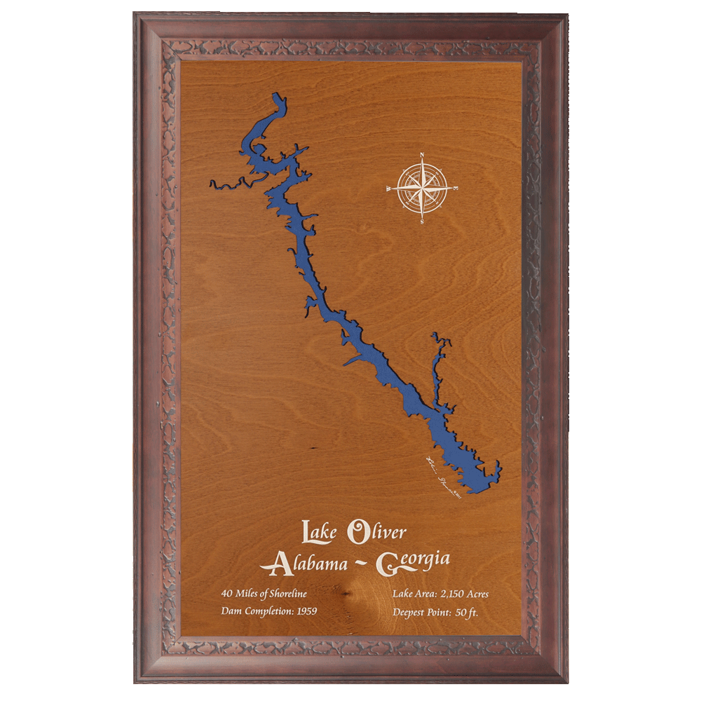 Lake Oliver, Alabama and Stained Wood and Dark Walnut Frame La Custom Crafted Silhouettes
