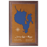 Sebago Lake, Maine Stained Wood and Dark Walnut Frame Lake Map Silhouette