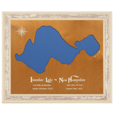 Ivanhoe Lake, New Hampshire Stained Wood and Distressed White Frame Lake Map Silhouette