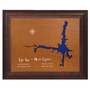 Lake Lure, North Carolina Stained Wood and Dark Walnut Frame Lake Map Silhouette