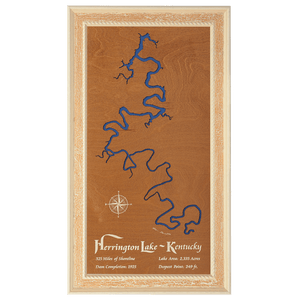 Herrington Lake, Kentucky Stained Wood and Distressed White Frame Lake Map Silhouette