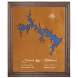 Skiatook Lake, Oklahoma Stained Wood and Dark Walnut Frame Lake Map Silhouette