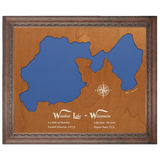 Waubee Lake, Wisconsin Stained Wood and Dark Walnut Frame Lake Map Silhouette