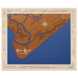 Edisto Beach, South Carolina Stained Wood and Distressed White Frame Map Silhouette